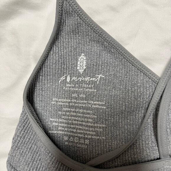 Free People Free Throw Strappy Back Cutout Ribbed Crop Top Grey M/L Athleisure - Picture 4 of 6